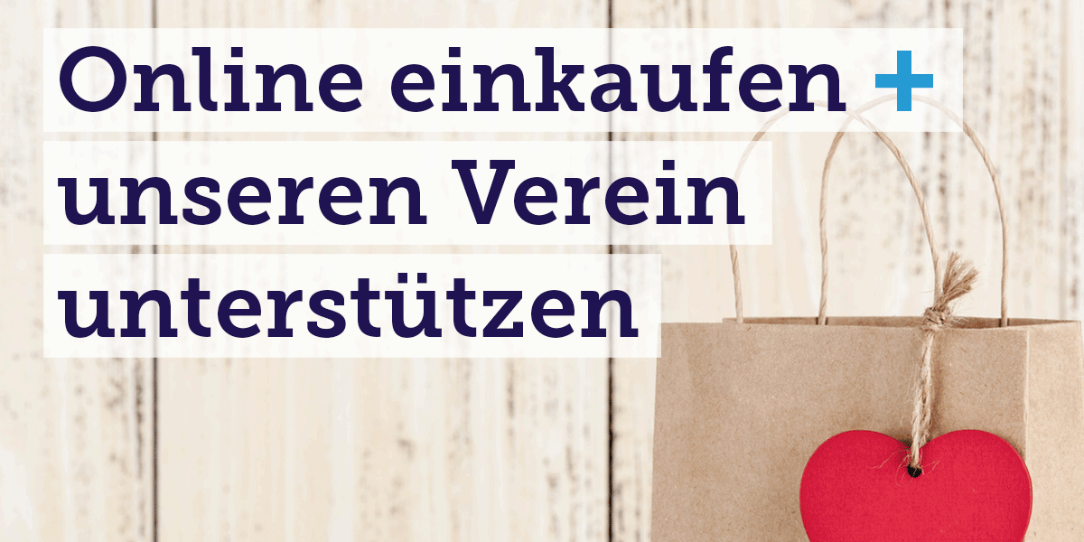 Papiertüte mit rotem Herz, Aufruf: Online einkaufen und unseren Verein unterstützen 