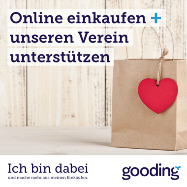 Papiertüte mit rotem Herz, Aufruf: Online einkaufen und unseren Verein unterstützen 